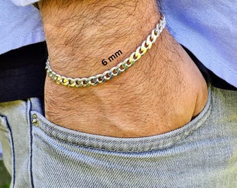 Handmade 925 Sterling Silver Curb Bracelet - 6mm Link Chain