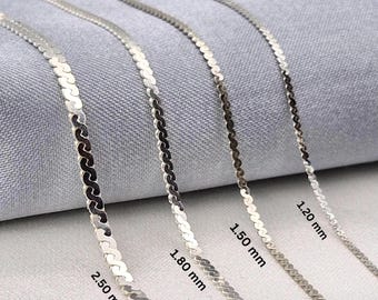 Sterling Silver Serpentine Chain Necklace: Minimalist Thin Choker