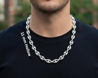 925 Sterling Silver 11 mm Puffed Mariner Chain Necklace or Bracelet | Handmade Anchor Chain Jewelry for Men Women | Bold Silver Jewelry