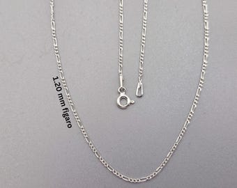 Handmade 925 Sterling Silver 1.20 mm Figaro Chain Bracelet & Necklace, Classic Figaro Silver Chain with Spring Ring Clasp