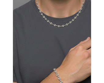 925 Sterling Silver 6 mm Puffed Mariner Chain Necklace or Bracelet | Handmade Anchor Chain Jewelry for Men Women | Bold Silver Jewelry
