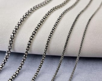 Oxidized Sterling Silver Popcorn Chain: Boho Hollow Necklace