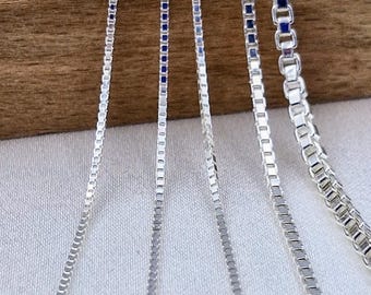 Sterling Silver Square Box Chain Necklace: Unisex Dainty Choker
