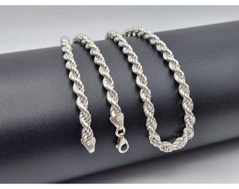 925 Sterling Silver Rope Chain Necklace, 6 mm Hollow Rope chain, Womens and  mens jewelry