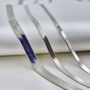 925 Sterling Silver Herringbone Necklace: Flat Snake Chain