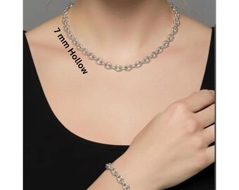 925 Sterling Silver 7 mm Puffed Mariner Chain Necklace or Bracelet | Handmade Anchor Chain Jewelry for Men Women | Bold Silver Jewelry