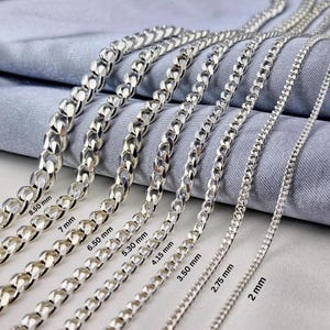 Handmade 925 Sterling Silver Curb Chain Necklace: Unisex Solid Silver