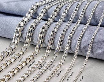 Handmade 925 Sterling Silver Curb Chain Necklace: Unisex Solid Silver