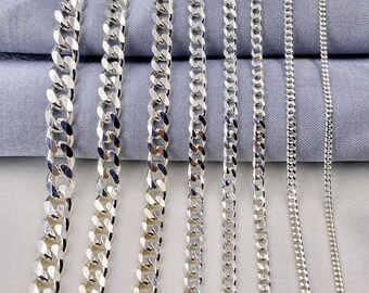 Silver Chain Necklace, 925 Sterling Silver Curb Chain, Solid