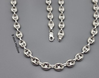 925 Sterling Silver 9 mm Puffed Mariner Chain Necklace or Bracelet | Handmade Anchor Chain Jewelry for Men Women | Bold Silver Jewelry