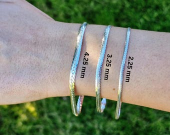 Sterling Silver Flat Snake Chain: Herringbone Bracelet or Necklace