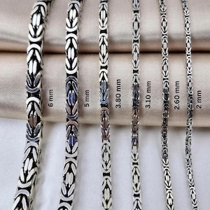 Solid Silver Byzantine Square Chain Necklace,925 Sterling Silver Silver Chain  and Bracelet,  Oxidized Bali Chain,Thick Byzantine Chain