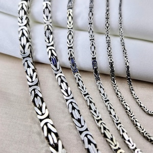 Oxidized Sterling Silver Byzantine Chain Necklace: Handmade Bali Chain