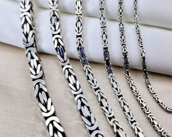 Oxidized Sterling Silver Square Byzantine Chain Necklace: Handmade Bali Chain