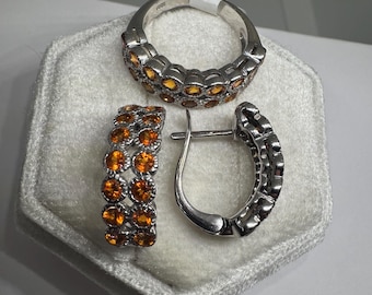 Conjunto de joyas de plata de ley 925, anillo talla 6, 9,8 g, joyería fina y elegante.