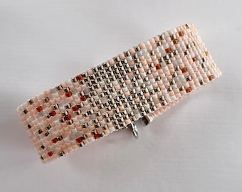 Miyuki Beaded Cuff Bracelet, Pastel Salmon Pink, Boho Summer Jewelry, Handmade SisFancy