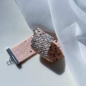 Miyuki Beaded Cuff Bracelet, Pastel Salmon Pink, Boho Summer Jewelry, Handmade SisFancy