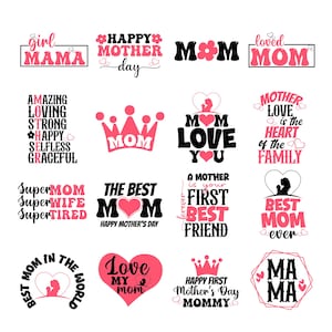Paquete SVG PNG del Día de la Madre | 20 frases sencillas de mamá para Cricut, sublimación y tarjetas | Los mejores diseños de mamá de todos los tiempos | Descarga digital