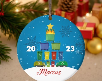 Custom Garbage Truck Christmas Ornament, Personalized Sanitation Worker Gift, Garbage Truck Driver Keepsake, Holiday Tree Decoration