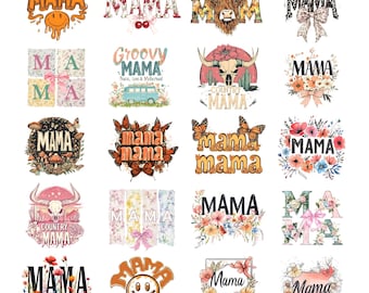 Boho Country Mama PNG Bundle | 24 Floral & Western Sublimation Designs | Hippie Mom Quotes Clipart for Shirts, Mugs, Gifts