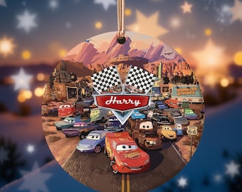 Adorno navideño personalizado de Disney Cars, Rayo McQueen y Mater, decoración infantil para árbol de Pixar, regalo de recuerdo navideño.