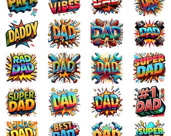 Dad Comic Style PNG Bundle | Super Dad Sublimation Designs | Pop Art Father’s Day Shirt Graphics, Digital Download