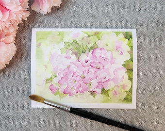 Pink Flowers Artisan Note Card Collection By Mary Alys Watercolors. 5 x 7 Single Card.