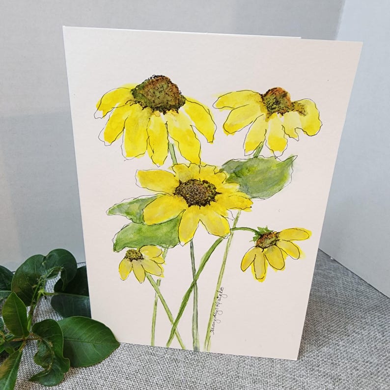 Watercolor Sunflower Note Card: Whimsical Floral Art, 5x7 Blank Card - Etsy