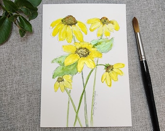 Watercolor Sunflower Note Card: Whimsical Floral Art, 5x7 Blank Card