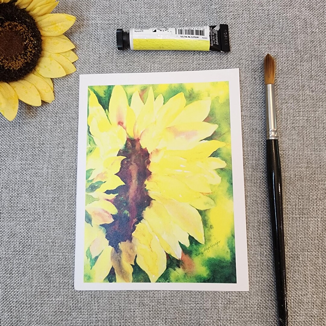 Sunflower Note Card: Watercolor Art Print - Etsy