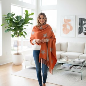 Star Cashmere Blend Scarf Soft Reversible Winter Blanket With A Tree Of Life Magnetic Brooch Comes with a gift bag