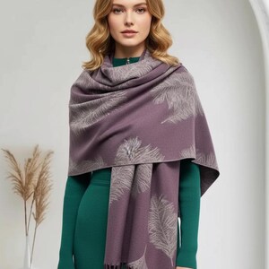 Feather Cashmere Blend High Quality Soft Large Reversible With Fringes Winter Scarf Wrap  With A Magnetic Brooch Comes with a gift bag