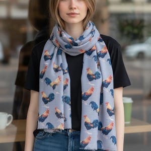 Rooster Print Scarf: Lightweight Chicken Scarf, Farm Animal Fashion Comes with a gift bag