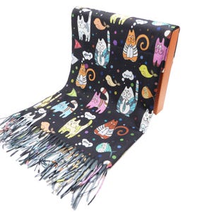 Cute Cat Printed  Wrap Pashmina Cashmere Feel Scarf