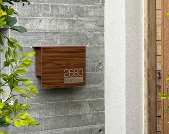 Buzón de aluminio de nogal elegante y minimalista para montar en la pared: buzón elegante y con estilo para el hogar y la oficina con personalización grabada