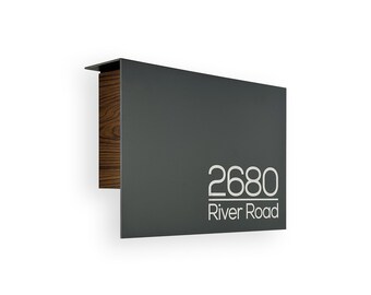 Buzón de aluminio gris metalizado/nogal elegante y minimalista: montaje en pared: buzón moderno para el hogar y la oficina con personalización grabada
