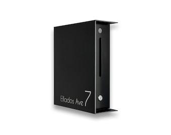 Minimalist Black Aluminium Mailbox - Modern Personalized Wall Mounted Letterbox - Custom Engraved House Numbers
