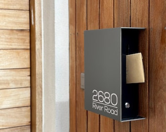 Minimalist Aluminum Wall Mount Mailbox - Aluminium Metallic Gray Body / Black Door - Personalized Letterbox
