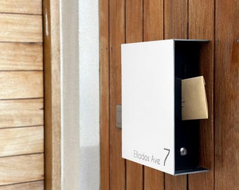 Minimalist Wall Mount Mailbox - Aluminium White Body / Black Door - Personalized Post box - Lockable Letterbox