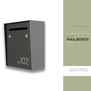 Small Minimalist Apartment Mailbox Metallic Grey Color - Personalized Wall Mounted Letterbox - Modern Design - Custom Postbox - House Number