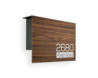 Buzón de aluminio gris metalizado/nogal elegante y minimalista: montaje en pared: buzón moderno para el hogar y la oficina con personalización grabada