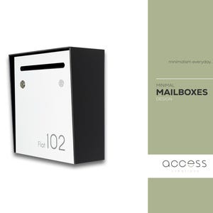 Small Minimalist Apartment Mailbox - Black Body/White Door - Personalized Wall Mounted Letterbox - Modern Design Postbox - House Number