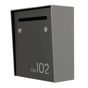 Small Minimalist Apartment Mailbox - Metallic Gray Body and Door - Personalized Wall Mount Letterbox - Modern Design Postbox - House Number