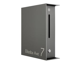 Minimalist Metallic Gray Aluminum Mailbox - Personalized Letterbox - Modern Design Postbox
