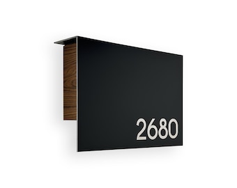 Buzón minimalista y elegante de aluminio negro/nogal: moderno buzón de pared para el hogar y la oficina.