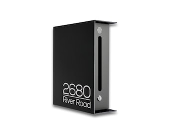 Minimalist Wall Mount Mailbox - Black Body / Metallic Gray Door - Personalized Letterbox with House Numbers