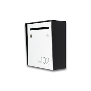 Moderner Wandbriefkasten - Schwarz & Weiß, individuelle Hausnummer - Minimalistischer Wohnungsbriefkasten