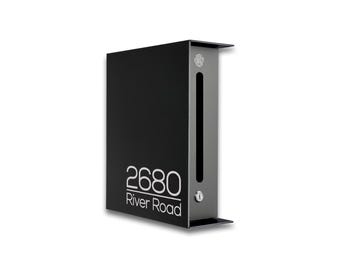 Minimalist Aluminium Mailbox - Black Body and Metallic Gray Door - Letterbox with Engraved House Numbers