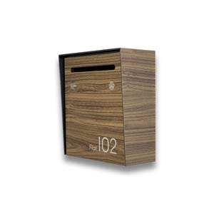 Unique Small Minimalist Apartment Mailbox - Walnut Body Color - Personalized Wall Mounted Letterbox