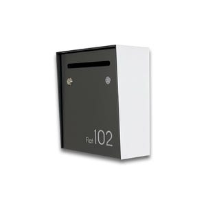 Small Minimalist Apartment Mailbox - White Body/Metallic Gray Door - Personalized Wall Mounted Letterbox